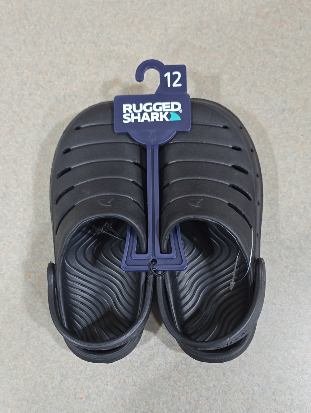 NWT Rugged Shark Kids' Black Slip-On Sandals - Size 12